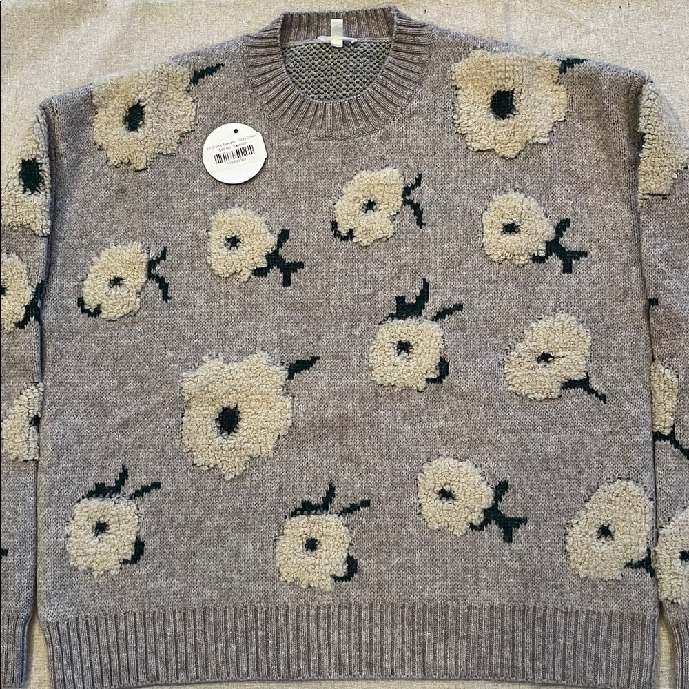 En Crème Shelby Flower Cloud Sweater - Grey Green - Picture 4 of 11